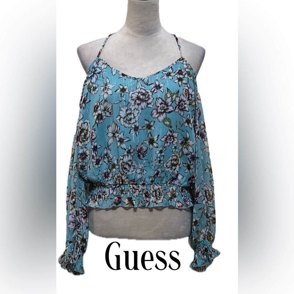 B12 Guess Light Blue Floral Top Size L